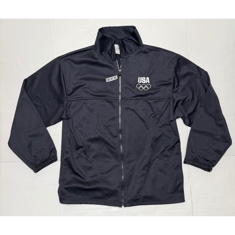 Vintage USA Olympic Committee Track Jacket Blue Full Zip Mens Large Made in USA